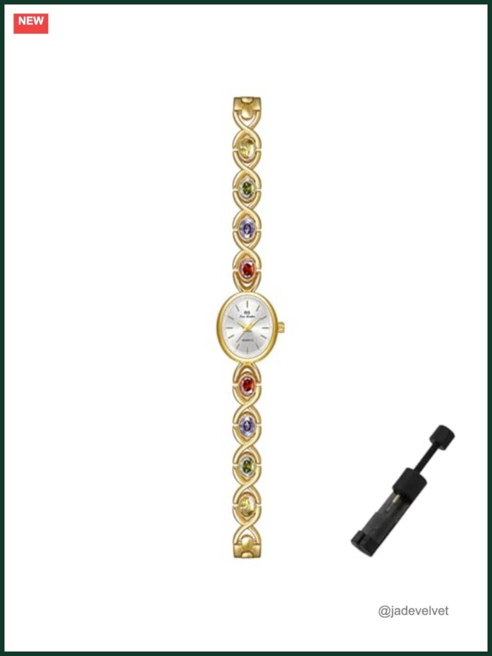 Gold Plated Stainless Steel Oval Dial Crystal Bracelet Dress Watch